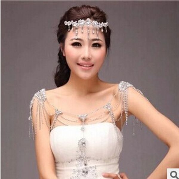 

2015 temperament shoulder chain rhinestone crystals wedding bridal jewelry set dresses beading bridal accessories ts000114, White