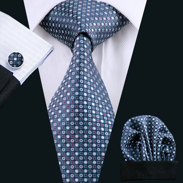 

шелковый галстук для мужчин носовой запонки набор мужские жаккардовые тканые бизнес формальный галстук 8,5 см ширина случайный набор н-0725, Black;blue