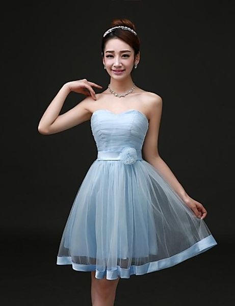

2016 new custom pupolar ping sky blue a-line strapless lace-up short/mini tulle bridesmaid dress 270, White;pink