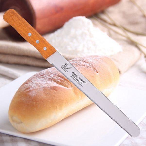 

wholesale-new stainless steel bread knives 10/12 inch serrated knife and cake baking pastry cutter tool k0441