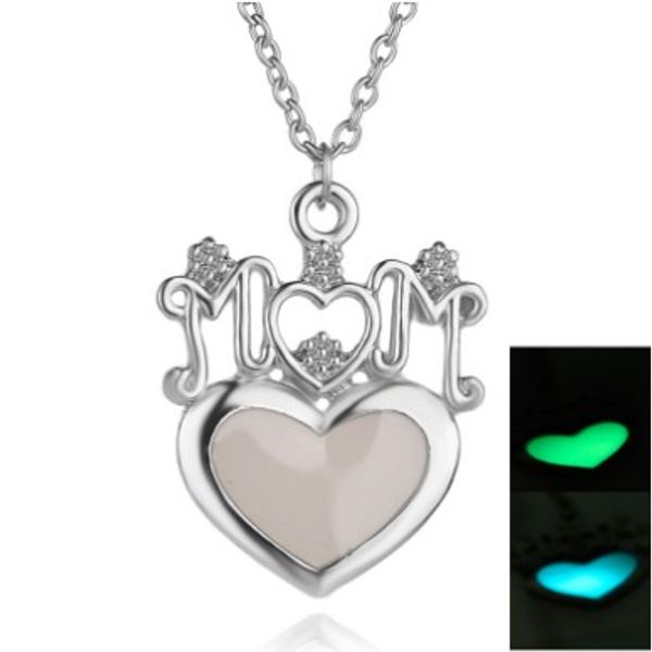 

mom heart night light necklaces blue & green glow in the dark silver tone mum jewelry necklaces, Golden;silver
