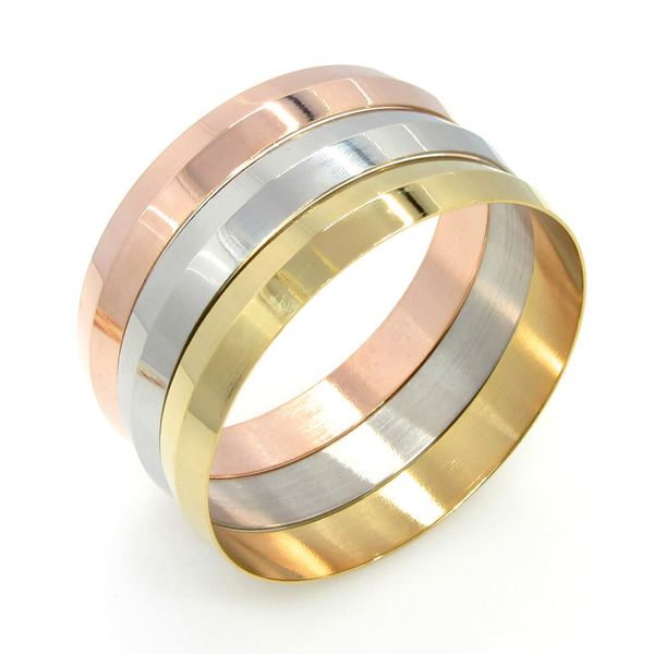 

gift for wife mother 3pcs/lot 2.67'' 12mm stainless steel women lady rose gold & gold & silver smooth cuff bracelet bangle, White