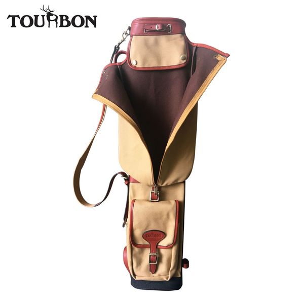 

wholesale-tourbon pencil style golf club carrier canvas & leather vintage golf gun bag w/side pockets clubs interlayer cover 87cm