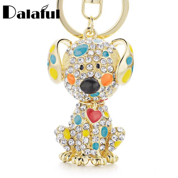 

beijia Enamel Dalmatian Dog Red Heart Crystal HandBag Pendant Keyrings Keychains For Car key chains holder women K149