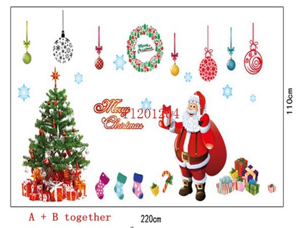 Fashion Christmas Santa Claus Tree Wall Sticker Windows Cabinet