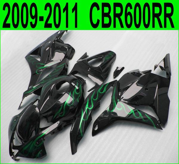 Kit carena stampaggio ad iniezione per Honda CBR600RR 2009 2010 2011 fiamme verdi in nero aftermarket CBR 600RR 09 10 11 set carene YR32