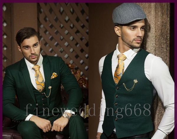 Tuxedos de casamento Notch lapela dois botões Exército verde Tuxedos de alta qualidade Tuxedos Suit de trajes masculinos calças de gravata 24