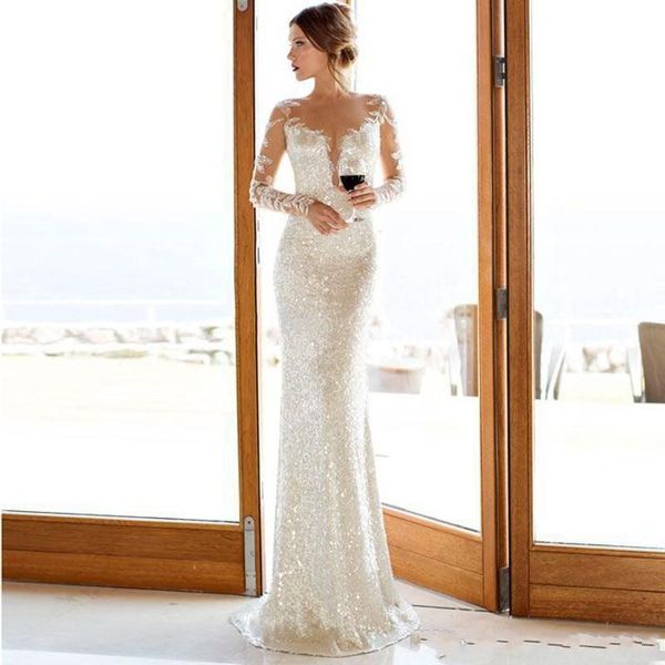 

2019 new sparkly evening dress party gowns elegant long sleeves sequined mermaid long evening dresses prom dresses 009, Black;red