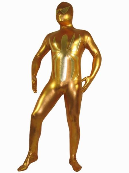 

golden spiderman shiny metallic superhero costume halloween party cosplay zentai suit, Black;red