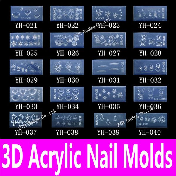 Wholesale-1piece 3d Acrylic Nail Template Acrylic Nail Carving Mold Nail Art Template in 139 Designs Pattern Decoration Silicon Gel Tools