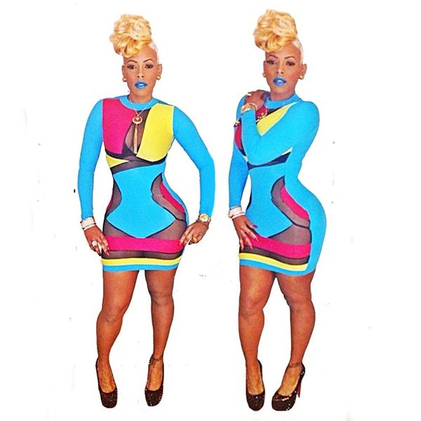 

2016 fashion keyshia kaoir's brush multi color prom dresses celebrity bodycon dress hollow out club wear bandage dresses, Black;gray