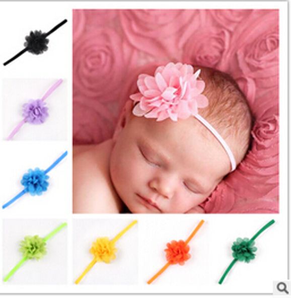 

European and American children headdress mini chiffon flower elastic baby headband 0.6cm 14 colors 20pcs