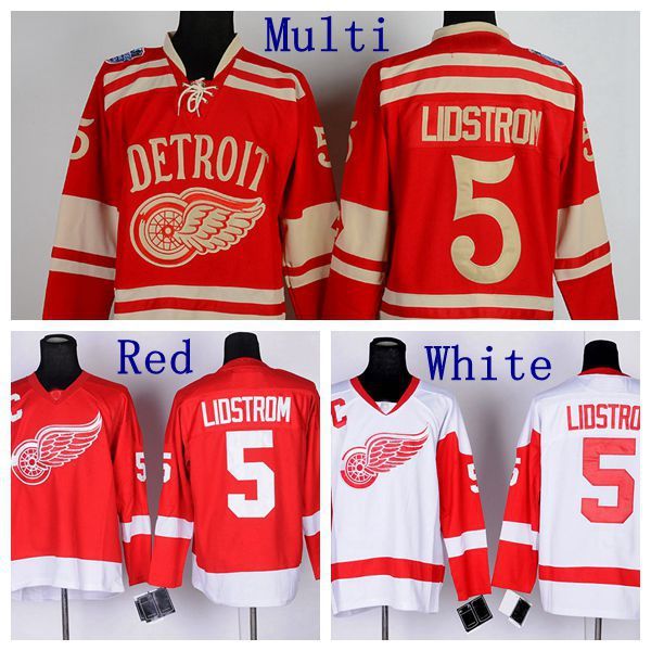 

100% stitched polyester men's ice hockey 2014 winter classic detroit red wings nicklas lidstrom jerseys red color, Black;red
