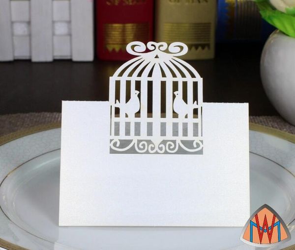 Acheter Laser Cut Creuse Cage à Oiseaux Cage à Oiseaux Papier Table Carte Numéro Nom Carte Pour Carte De Fête Lieu Lieu Décorer De 1909 Du