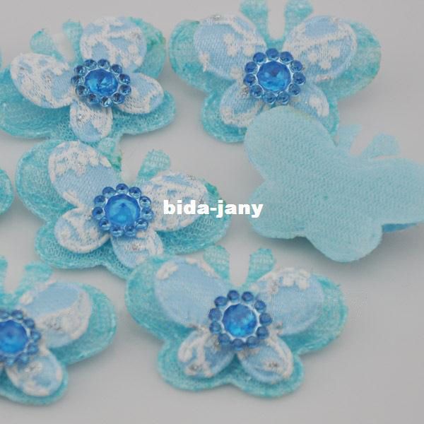 

40x 2 tone padded butterfly appliques/craft/baby ribbon flowers, Slivery;white