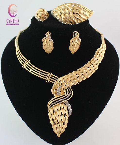 Chegada Corrente Africana Colar Jóias Jóias 18K Banhado A Ouro Cristal Casamento Mulheres Acessórios Noiva Nigerian Jewellry Conjuntos