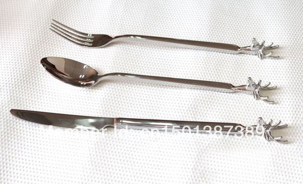 

wholesale-stainless steel stag head knife/fork/spoon set of 3 hunting gift