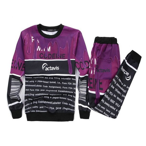 

wholesale-women/men's 3d print bar code coffee milk sweatshirt+sweatpants sport suit emoji joggers pants sweatsuit tracksuit sets, Black