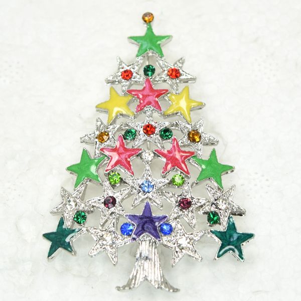 

12pcs/lot wholesale colorful crystal rhinestone enameling christmas tree pin brooch christmas gift brooches c550, Gray