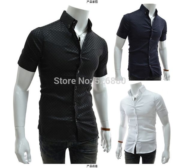 

wholesale-2016 vogue of new fund of dark grain lattice men's cultivate one's morality leisure shirt with short sleeves, White;black