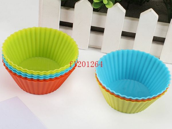 100 pz / lotto DHL Fedex Spedizione Gratuita A Forma Rotonda In Silicone Custodie Muffin Torta Cupcake Liner Stampo Da Forno Dia 7 cm Colori Casuali