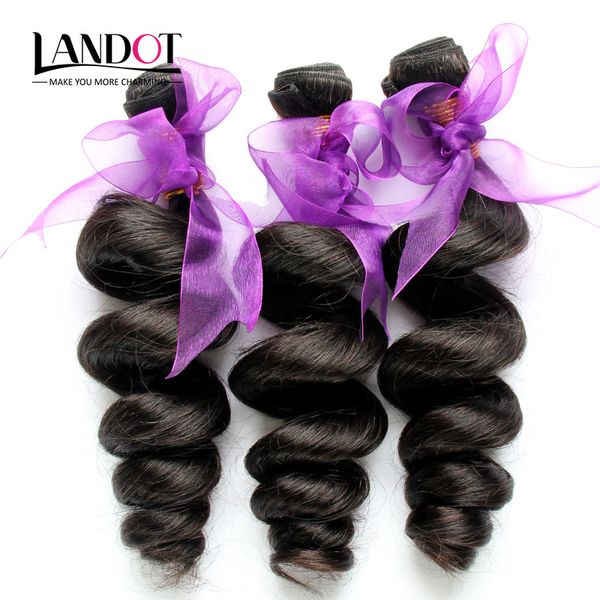 4 Pcs Muito 8-30 Polegada Onda Solta Peruano Virgem Encaracolado Grau 7A Não Transformados Cabelo Humano Weave Bundles Extensões Pretas Naturais Tramas Duplas