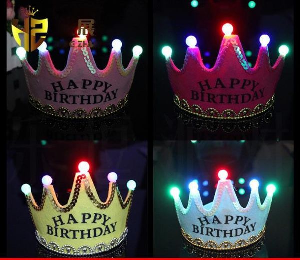 Birthday Cap Happy Glowing 5 lampada Crown Cap King Princess corona copricapo Festa di compleanno vestire Forniture in PVC Regalo DHL caldo 250 pezzi
