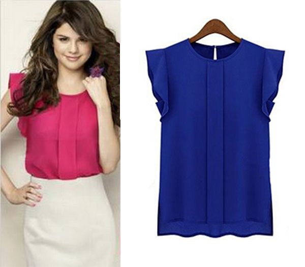 

New Plus Size Candy Color roupas femininas 2015 Tropical Women blusas Butterfly Sleeve Chiffon Blouse Cheap Clothes China roupas