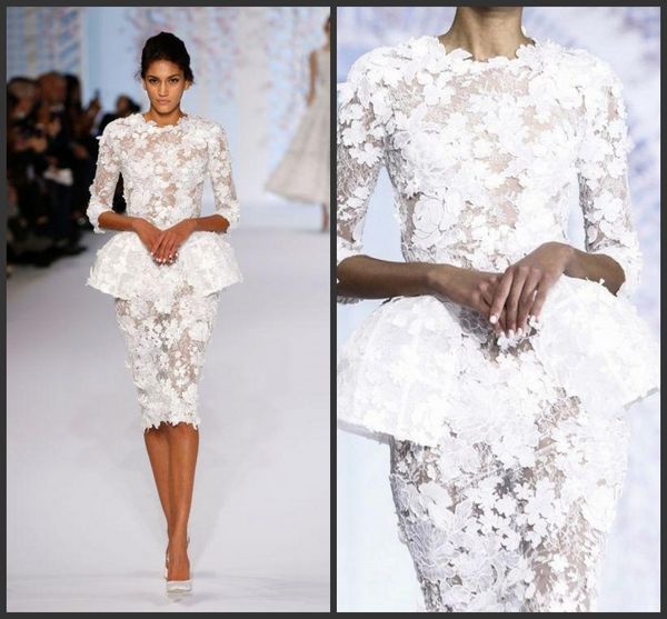 

spring 2019 little white evening dresses long sleeve knee length short prom lace floral haute couture ralph & russo sheath formal gowns 165, Black;red