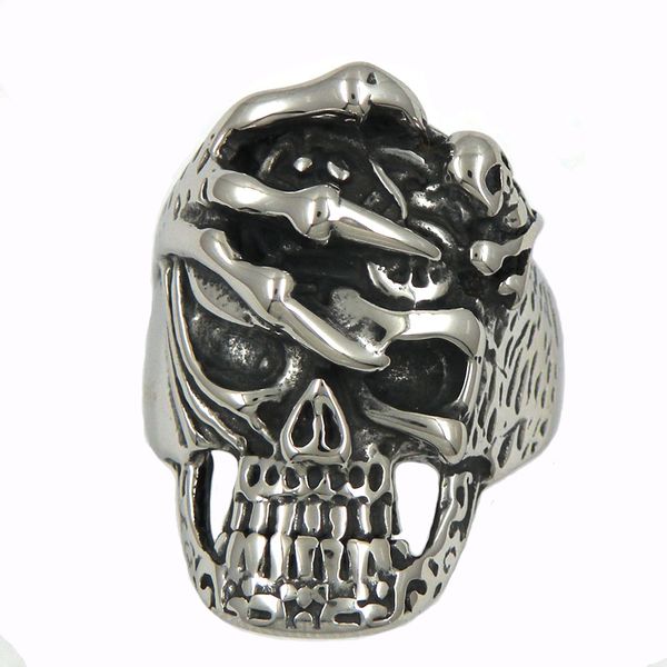 

fanssteel stainless steel punk vintage mens or womens jewelry claw press on skull ring biker ring 13w82, Silver