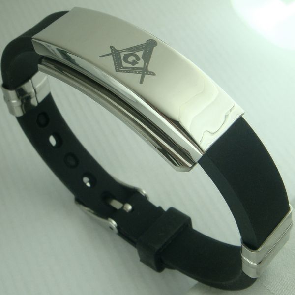 Freimaurer-Freimaurer-Maurer-Armreif für Herren, cooles schwarzes Gummi-Armband G96B