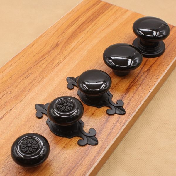 2019 Black Ceramic Door Knob Handle With Floral Decorative Pattern