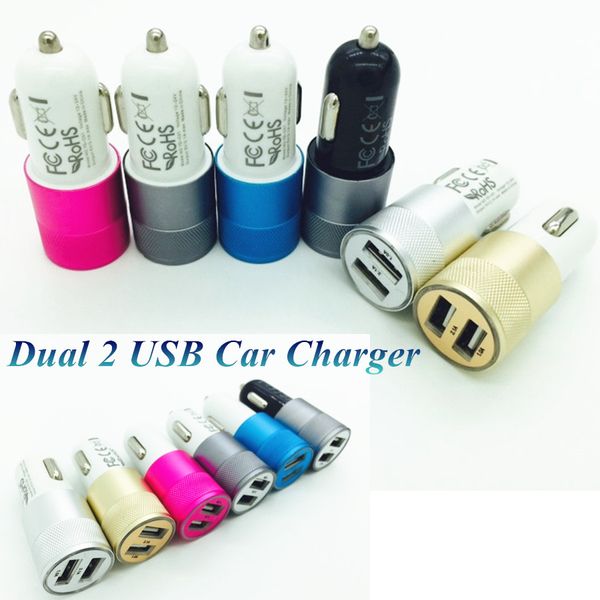 

metal alloy dual usb car charger led light 5v 3.1a 2-ports sync charging adapter bullet universal for iphone6 plus samsung s6 htc