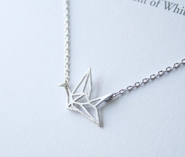 

origami paper crane pendant chain necklace tiny little swallow baby bird necklaces jewelry for women gift, Silver