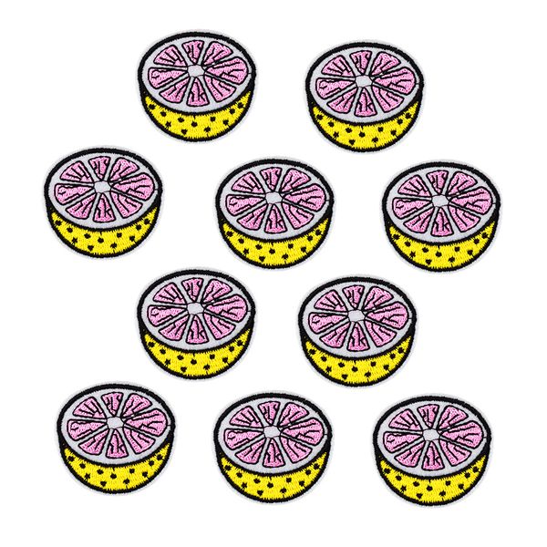

10pcs lemon patch for clothing bags iron on embroidery patches for jeans diy sew on embroidery badge, Black
