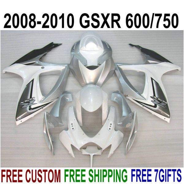 

abs fairing kit for suzuki gsxr750 gsxr600 2008-2010 k8 k9 white black silver fairings set gsxr600/750 08 09 10 fa39