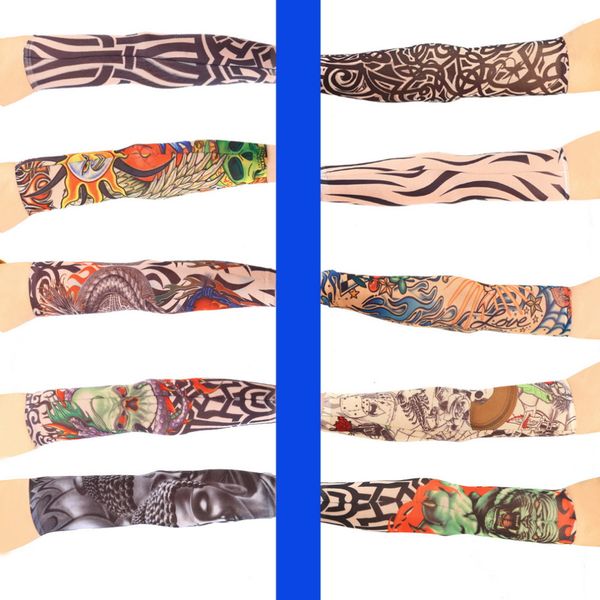 

wholesale- 1pc cool multi colors superfine fiber elastic fake tattoo sleeve arm stockings temporary tatoo skins sun protective, Blue;gray