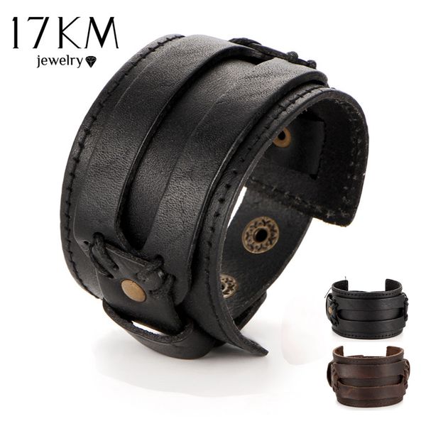 

wholesale- 17km hollow double wide leather bracelets for women men female braid rope adjustable bracelet punk pulseira jewelry party gift, Golden;silver