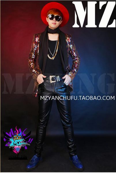 

male singer in europe and the nightclub runway looks south korean version of the golden langongliang costumes. s - 6 xl, Black;red