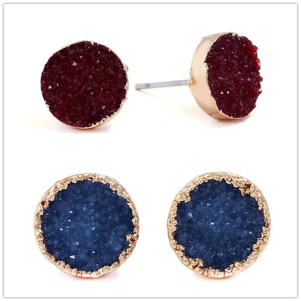 

мода позолоченные геометрия круглые серьги имитация камня смолы друзы drusy серьги для женщин ювелирные изделия, Golden;silver