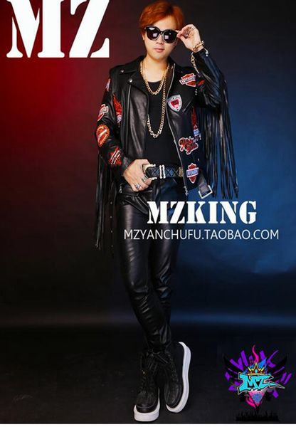 

male singer in europe and the nightclub catwalk elastic leather pants of the cultivate one's morality black costumes. s - 6 xl, Black;red