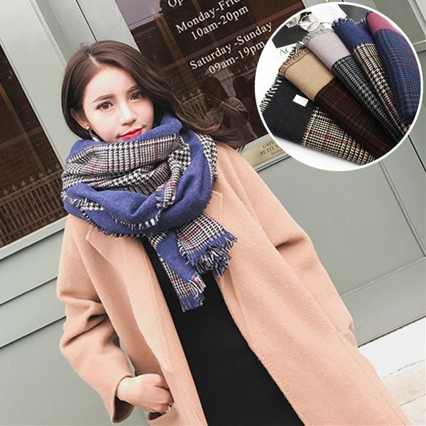 Mulheres Faux Cashmere Tassel Houndstooth Scarf 2017 Inverno Novo Unisex Classic Tartan Tartan Patchwork Pashmina Cobertor Shawls