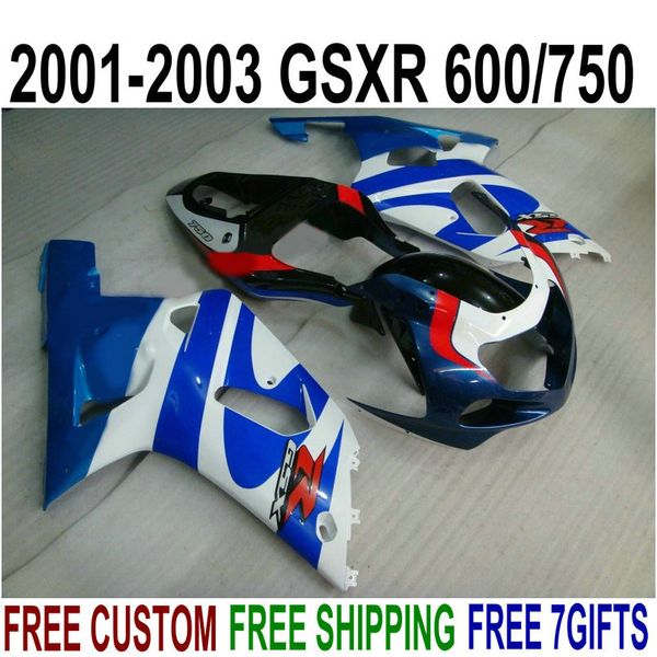 

abs fairings set for suzuki gsx-r600 gsx-r750 2001-2003 k1 black blue white fairing kit gsxr 600/750 01 02 03 sk55