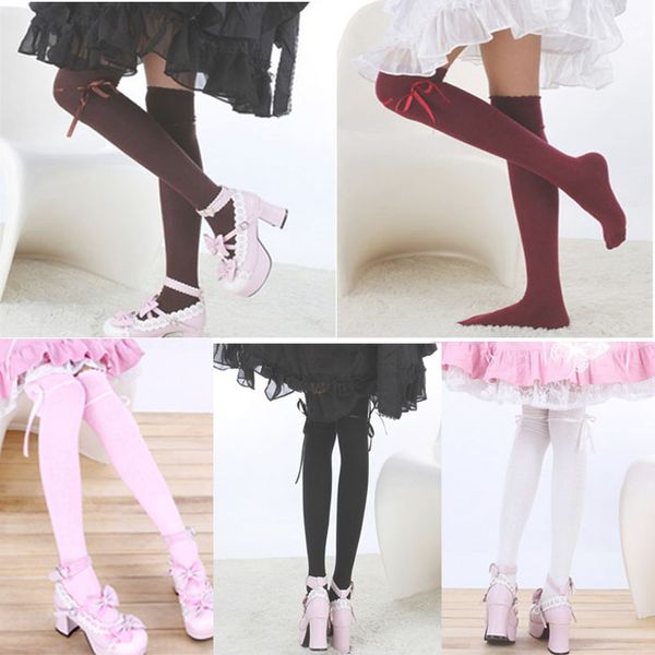 1Pair Fashion Women Autumn Over The Knee Ribbon Straps Calzini Feitong