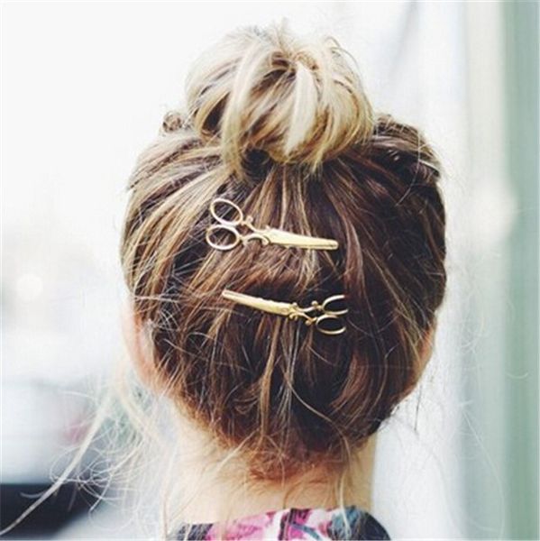 

european trendy scissor hairpins women lady gold matal hair clips fashion hair accessories fine jewlery unique design dcbj732, Golden;silver