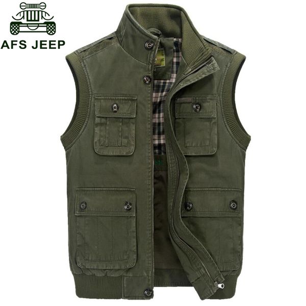 

afs jeep 2019 autumn vest men army waistcoat cotton sleeveless jacket casual vest with many pockets tactical vest ing, Black;green