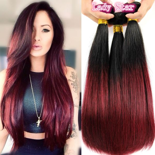 

ombre brazilian virgin hair weaves bundles two tone 1b/99j wine red brazilian peruvian malaysian straight human hair extensions, Black