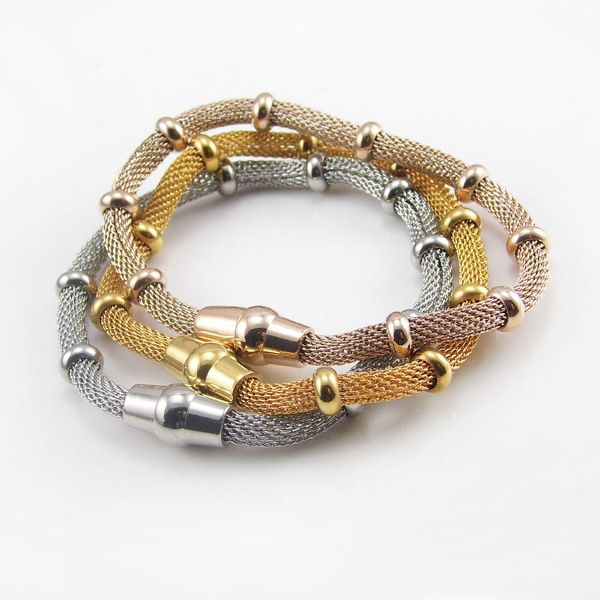 

new gift for mother stainless steel women mesh beads chain bracelets magnet clasp fashion design, Black