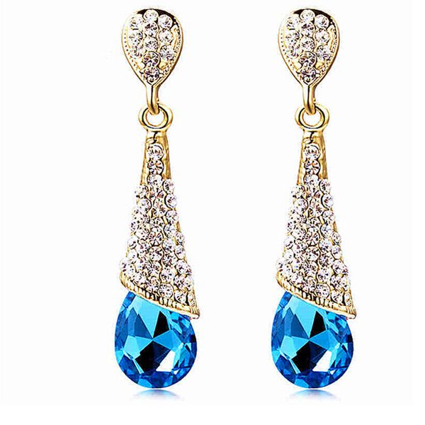 

18k gold plated austrian crystal earrings water drop shape stud earrings for women earrings jewelry for wedding a103, Golden;silver