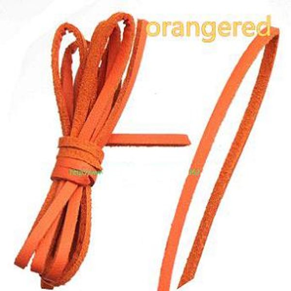 

flat leather cords 3mm width narrow orange single velvet pu imitate braid string thread diy necklace bracelet handmade jewels component 100m, White;red